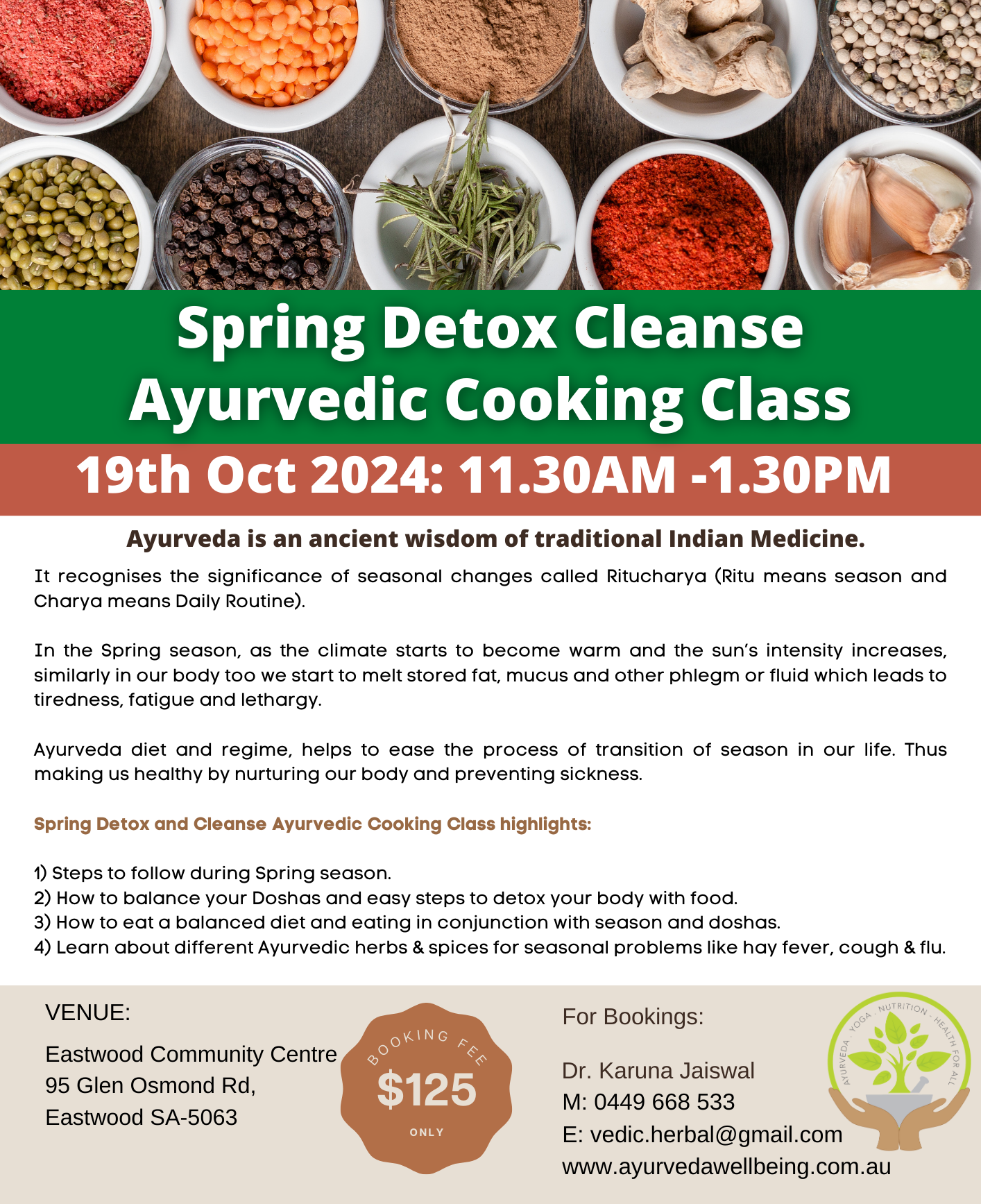 Spring Detox Cleanse Ayurvedic Cooking Class